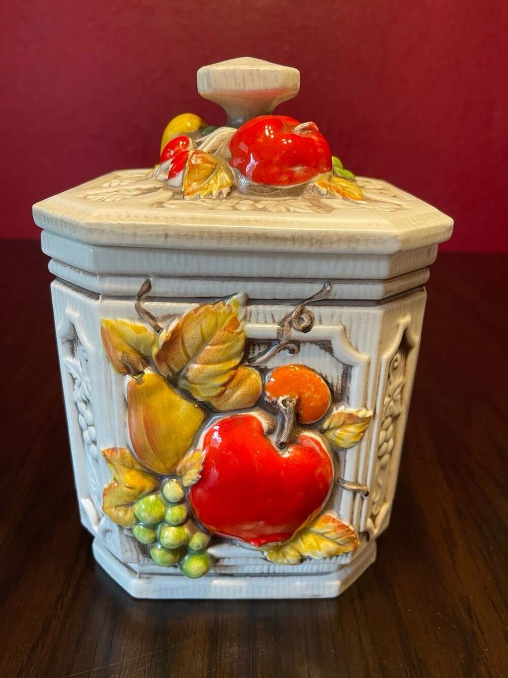 Vintage New Trends Fruit Embossed Ceramic Canister with Lid